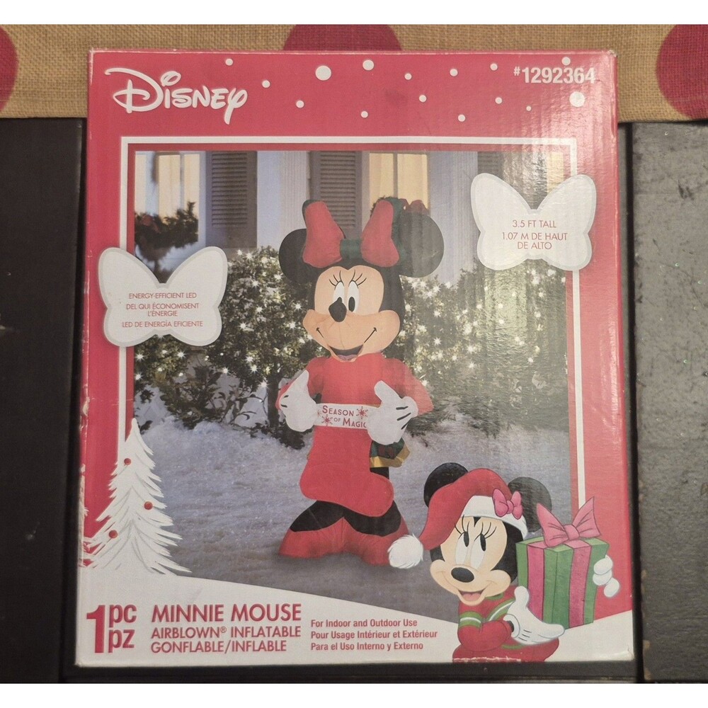 Christmas Disney 3.5 ft Minnie Mouse Stocking w/Season Magic Inflatable Not Used